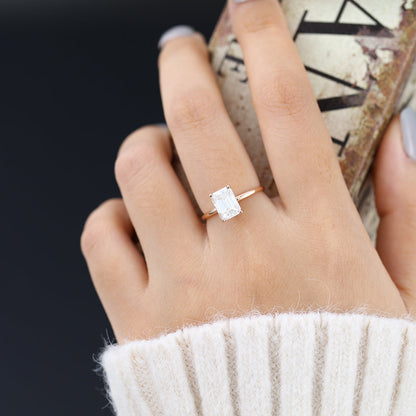 Emerald Solitaire Lab-Grown Diamond Engagement Ring