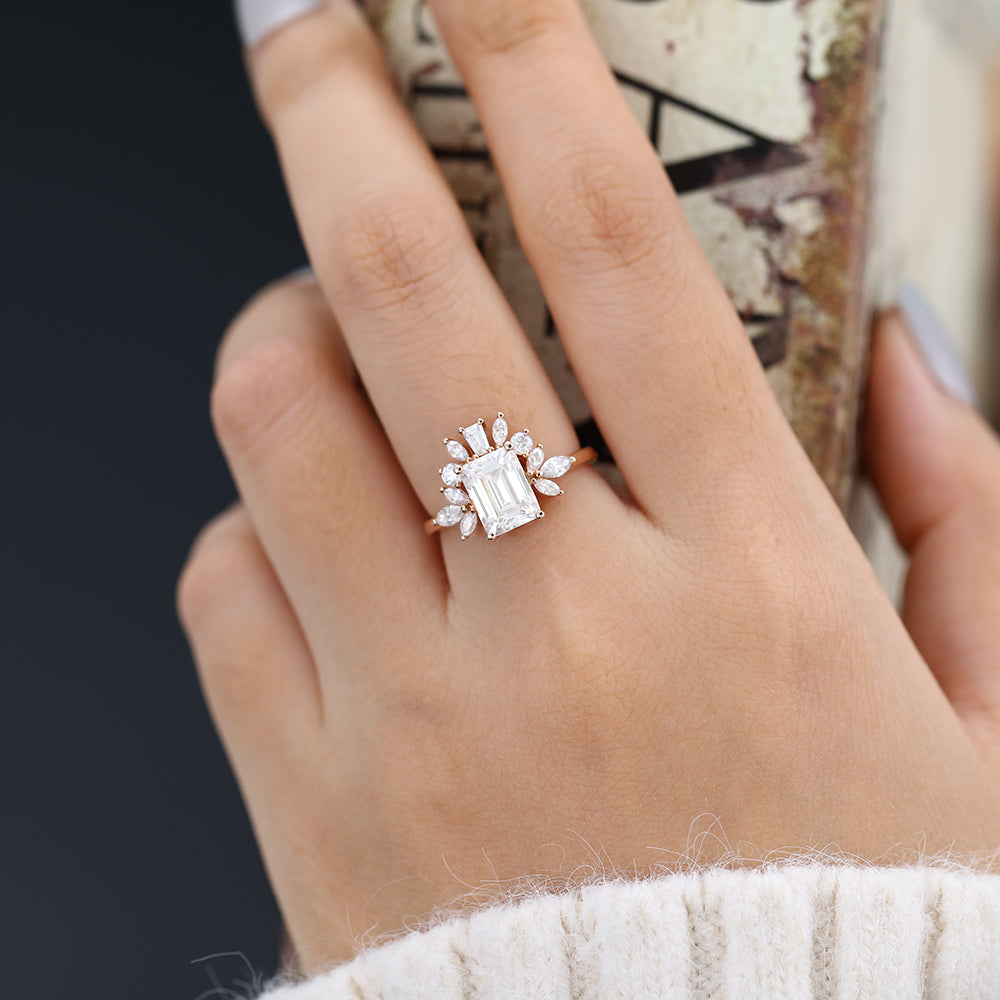 Emerald Cluster Lab-Grown Diamond Engagement Ring