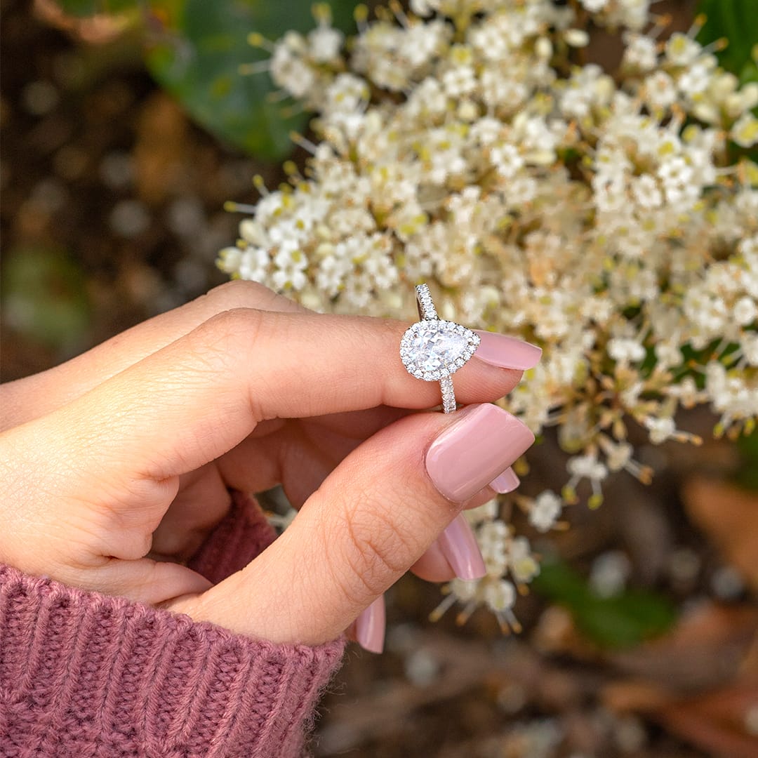 Pear Halo & Pave Lab Grown Diamond Engagement Ring