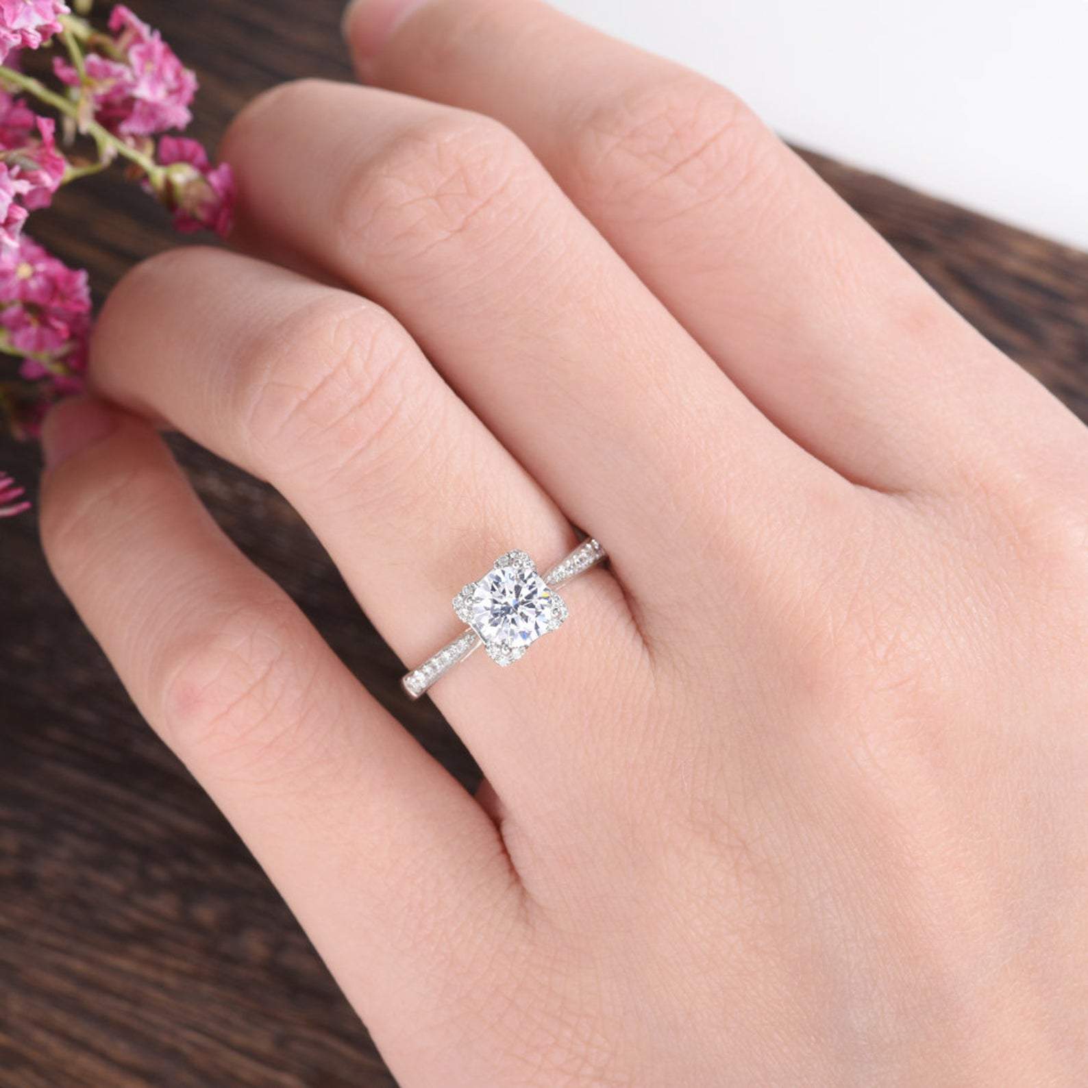 1.60 CT Round Cut Solitaire Pave Setting Moissanite Engagement Ring 2