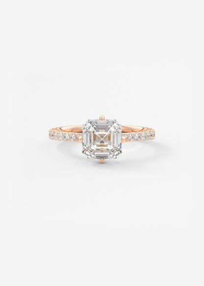 Asscher Hidden Halo Pave Lab Grown Diamond Engagement Ring