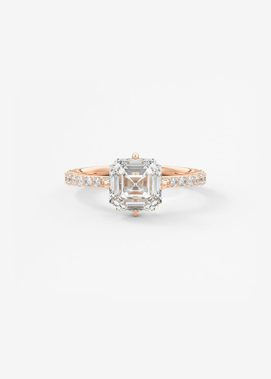 Asscher Hidden Halo Pave Lab Grown Diamond Engagement Ring