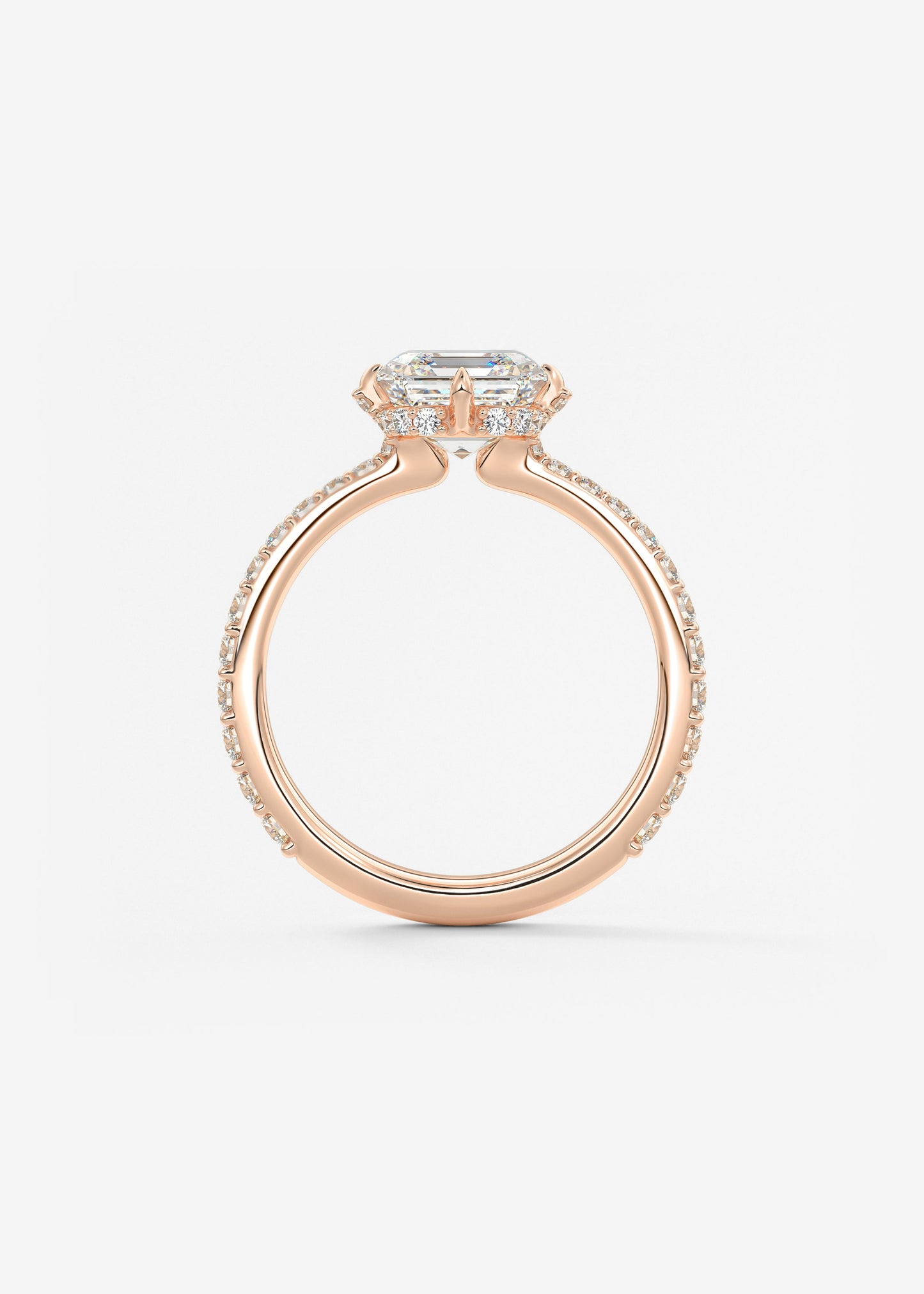 Asscher Hidden Halo Pave Lab Grown Diamond Engagement Ring