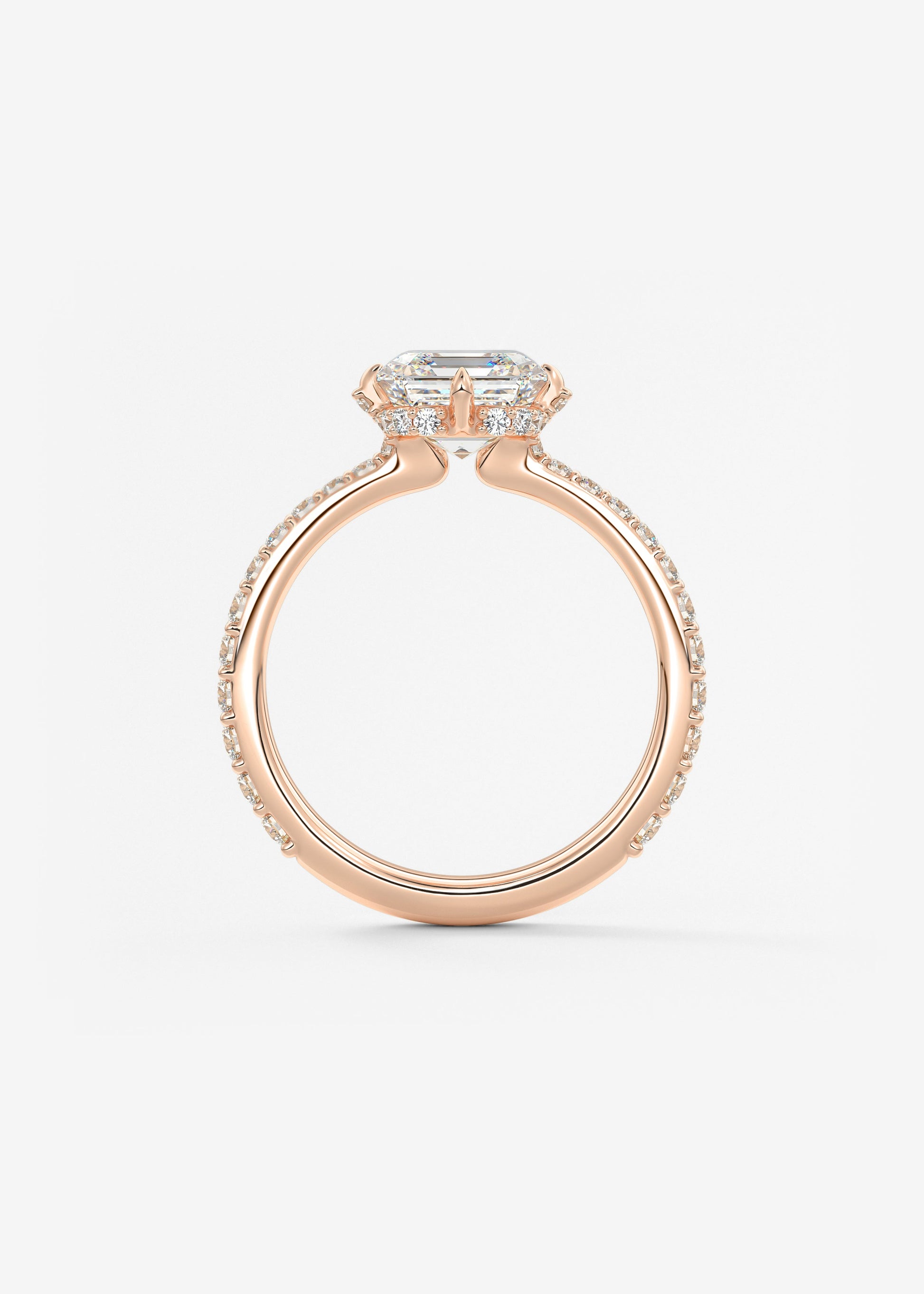 Asscher Hidden Halo Pave Lab Grown Diamond Engagement Ring