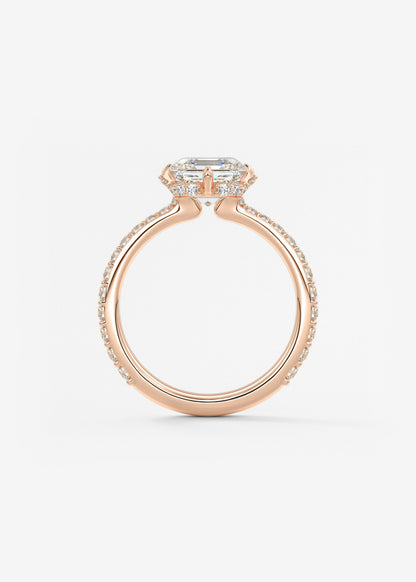 Asscher Hidden Halo Pave Lab Grown Diamond Engagement Ring