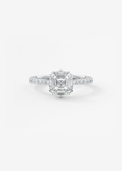 Asscher Hidden Halo Pave Lab Grown Diamond Engagement Ring