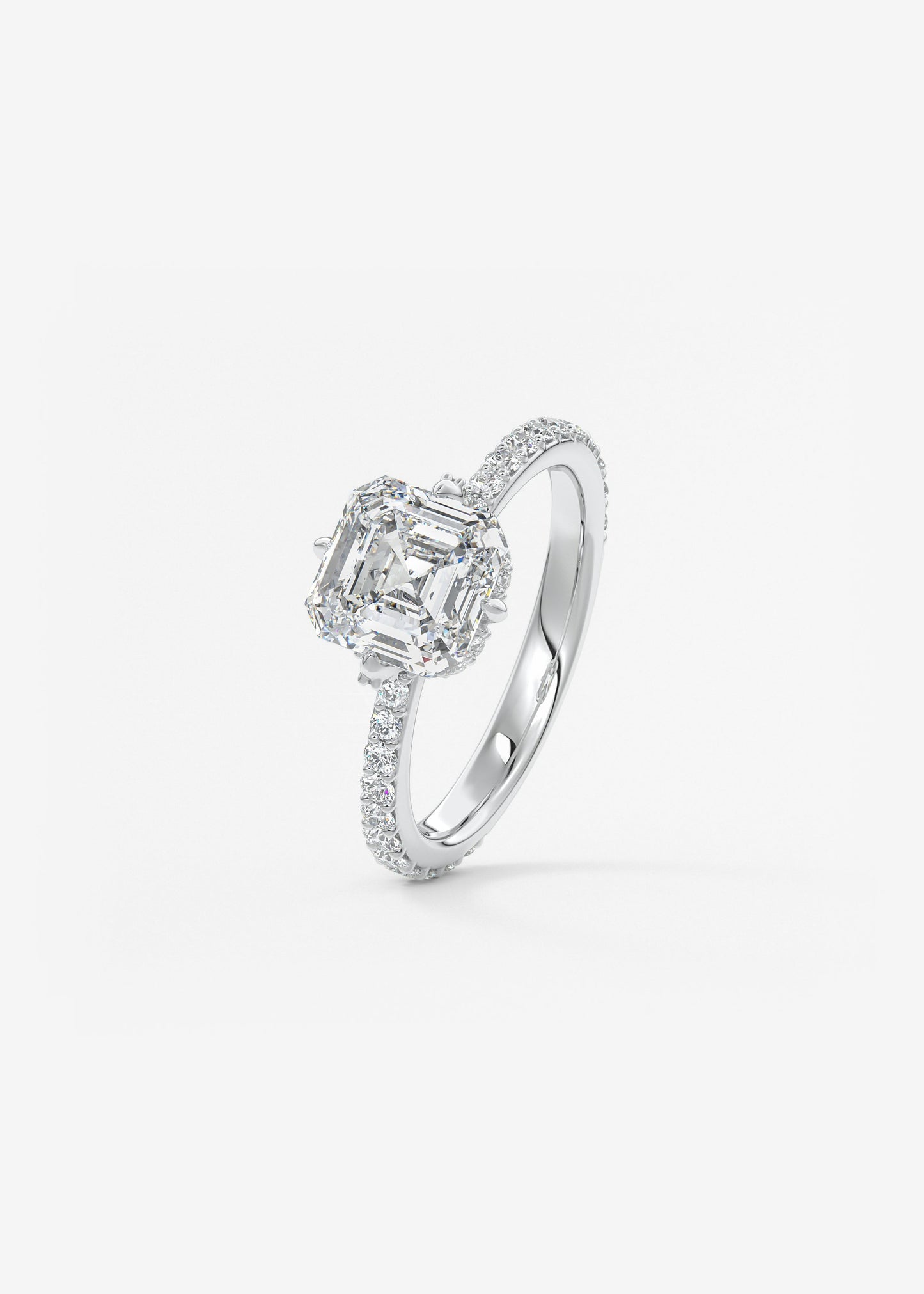 Asscher Hidden Halo Pave Lab Grown Diamond Engagement Ring