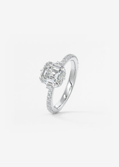 Asscher Hidden Halo Pave Lab Grown Diamond Engagement Ring