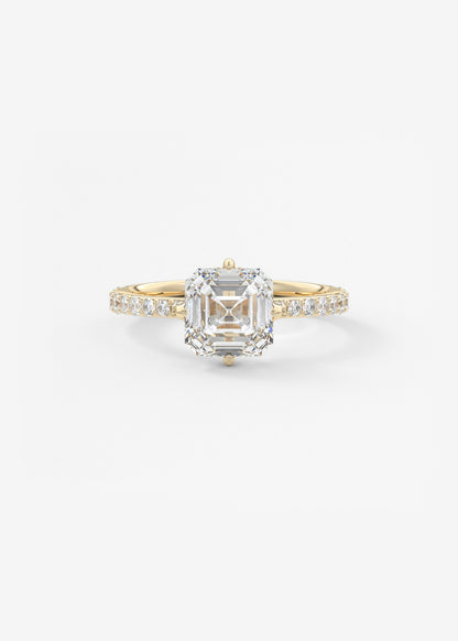 Asscher Hidden Halo Pave Lab Grown Diamond Engagement Ring