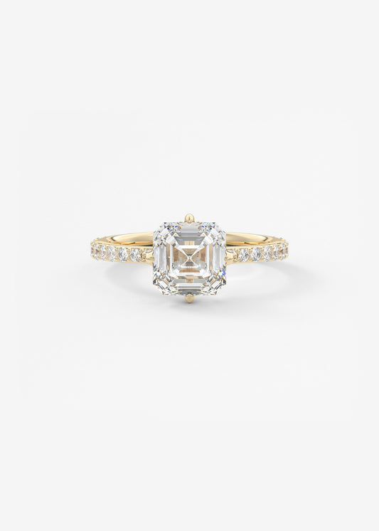 Asscher Hidden Halo Pave Lab Grown Diamond Engagement Ring