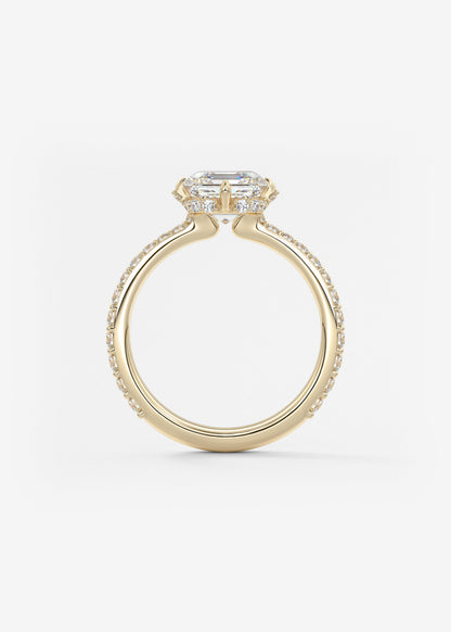 Asscher Hidden Halo Pave Lab Grown Diamond Engagement Ring