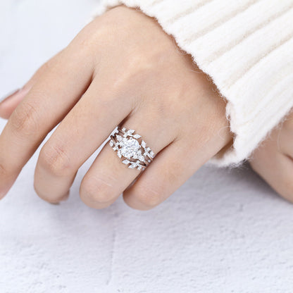 1.33 CT Oval Moissanite Vintage Cluster Bridal Ring Set 3