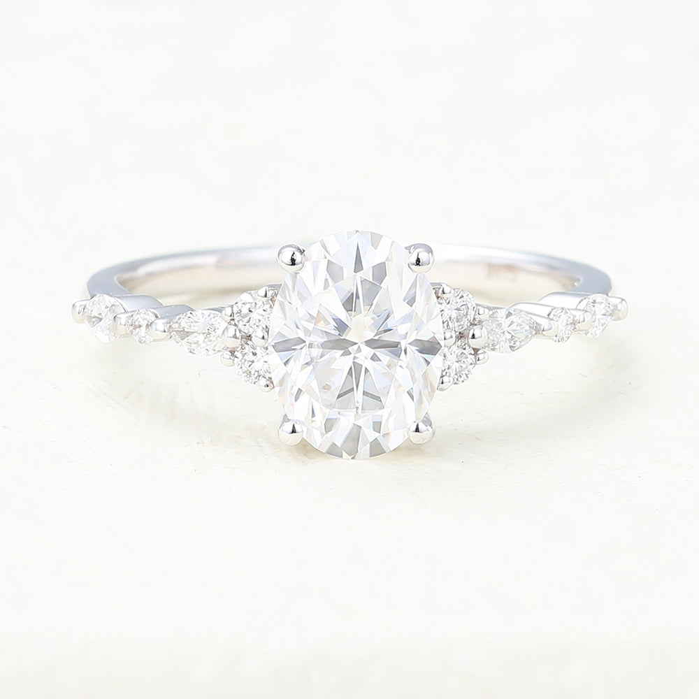 1.33 CT Oval Shaped Moissanite Pave Setting Engagement Ring 1