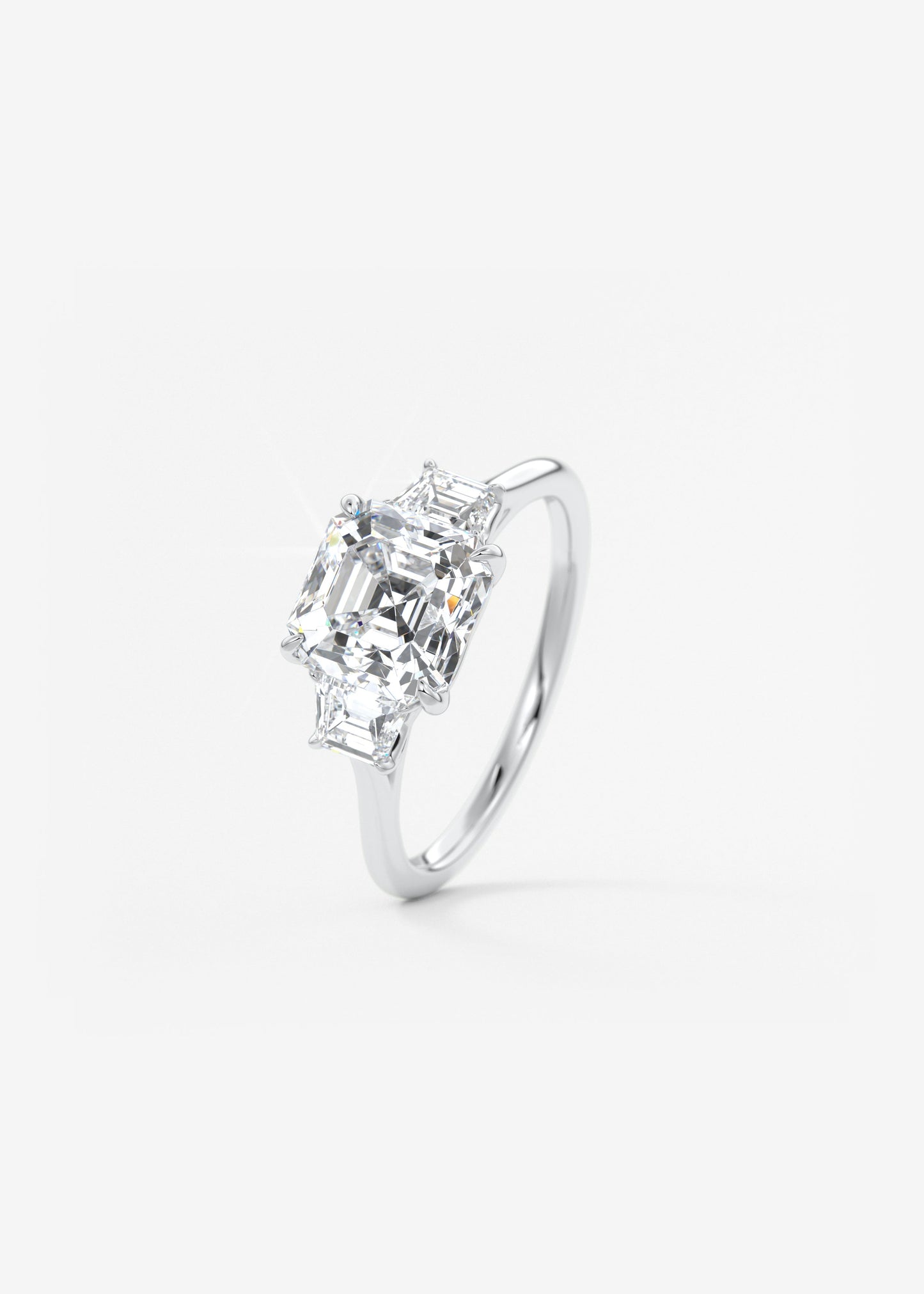 Asscher Three Stone Lab Grown Diamond Engagement Ring