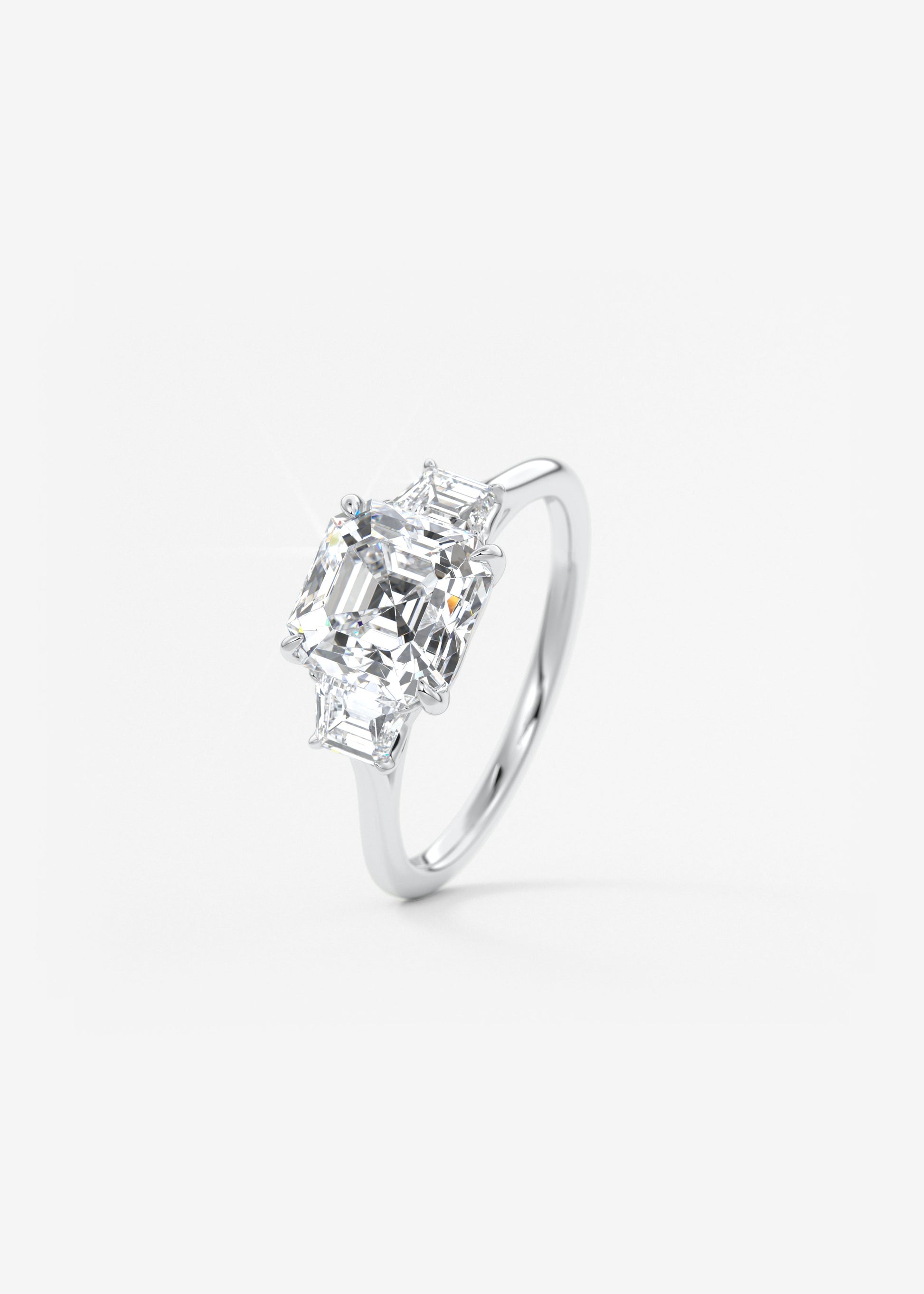 Asscher Three Stone Lab Grown Diamond Engagement Ring