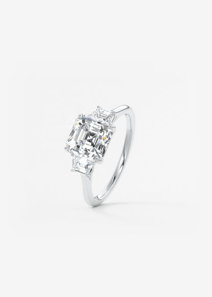 Asscher Three Stone Lab Grown Diamond Engagement Ring