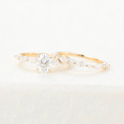 0.84 CT Oval Moissanite Solitaire Bridal Ring Set 6