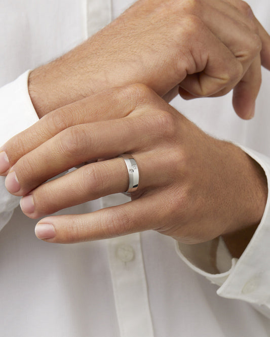 0.08 CT Cushion Moissanite Two Stone Men's Wedding Band in Solid Gold 1