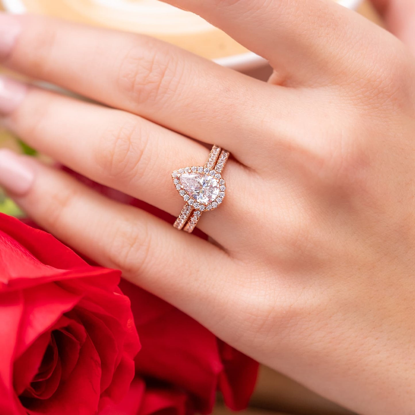 Pear Halo & Pave Lab Grown Diamond Engagement Ring