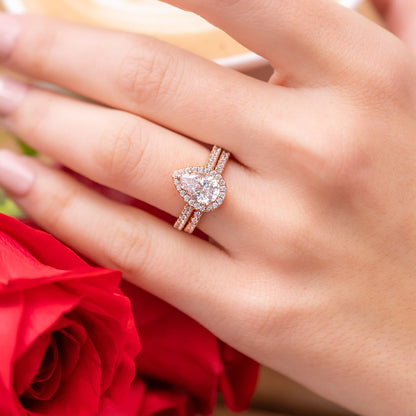 Pear Halo & Pave Lab Grown Diamond Engagement Ring