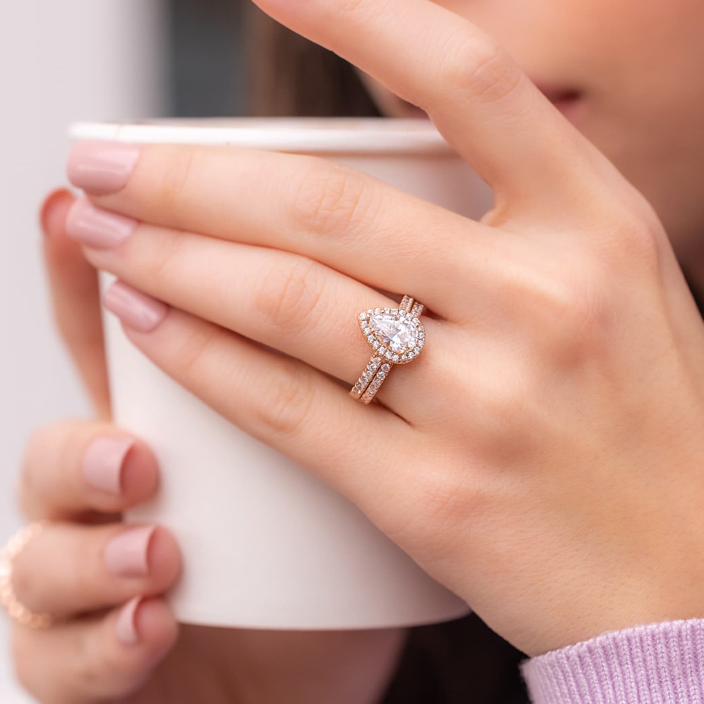 Pear Halo & Pave Lab Grown Diamond Engagement Ring