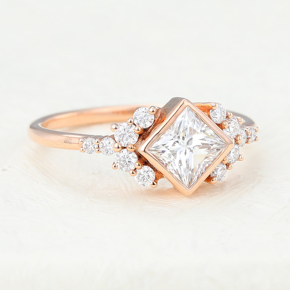 Princess Bezel & Cluster Lab-Grown Diamond Engagement Ring