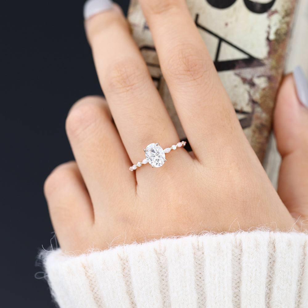 1.33 CT Oval Shaped Moissanite Pave Setting Engagement Ring 2