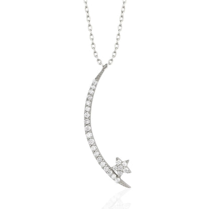 0.5 TCW Round Shape Moissanite Moon & Star Necklace