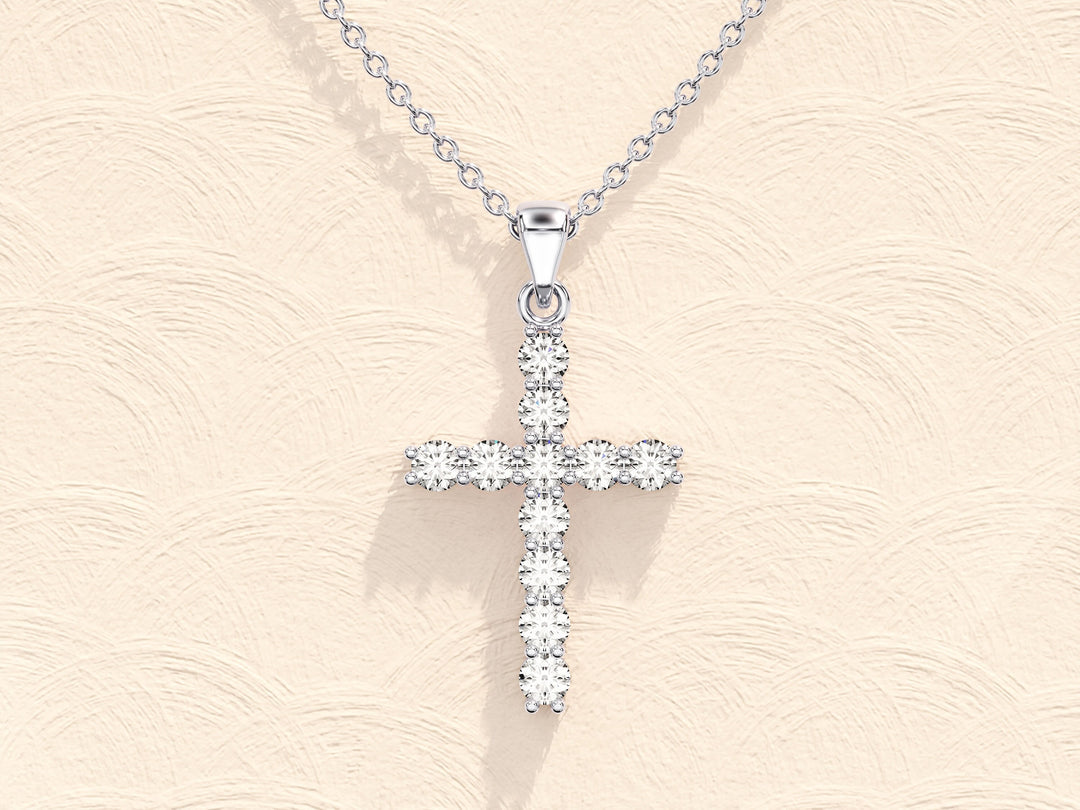 0.7 TCW Round Shape Moissanite Cross Necklace