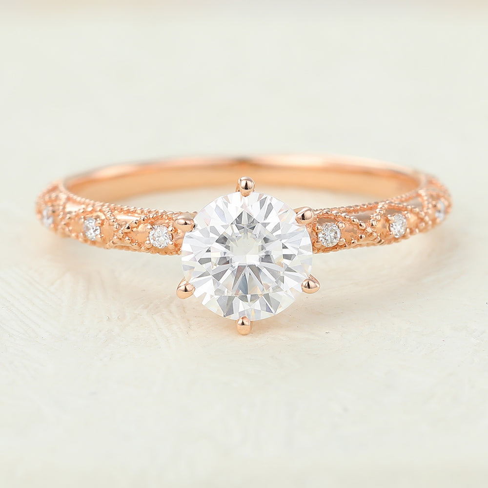 Round Milgrain Pave Lab-Grown Diamond Engagement Ring