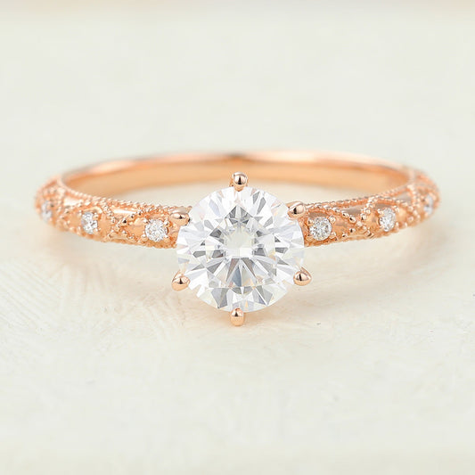 Round Milgrain Pave Lab-Grown Diamond Engagement Ring