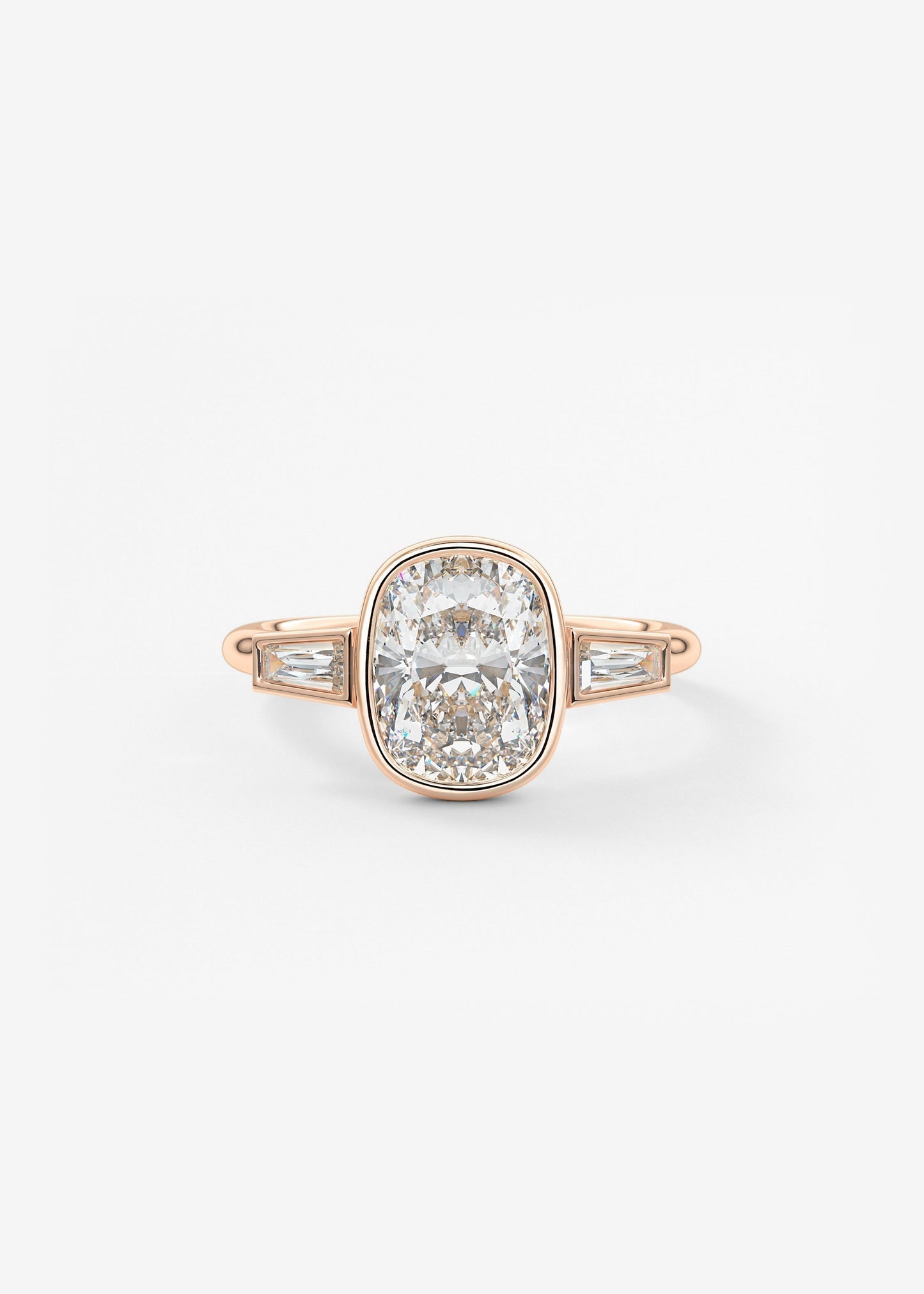 Elongated Cushion Three Stone Bezel Lab Grown Diamond Engagement Ring