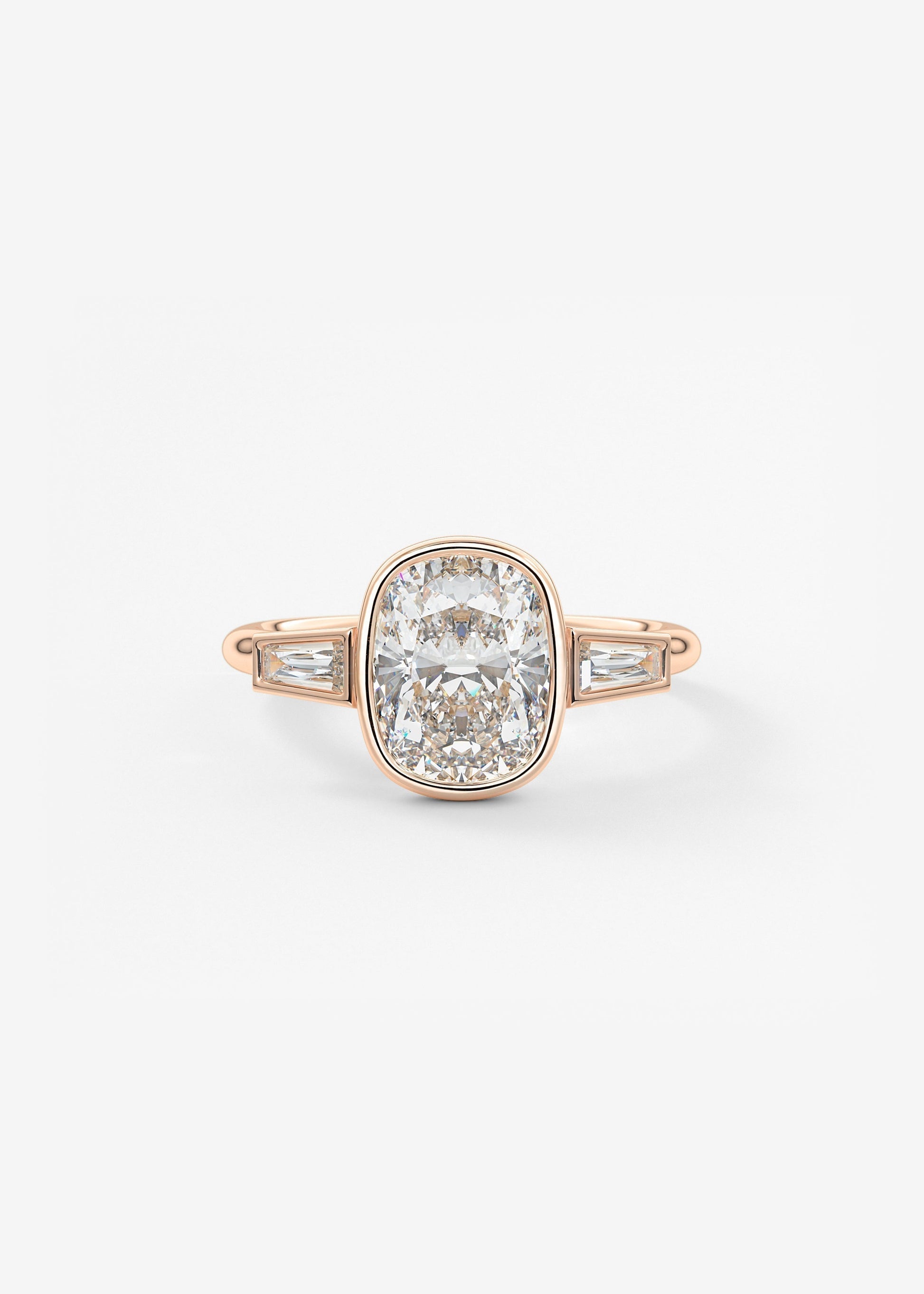Elongated Cushion Three Stone Bezel Lab Grown Diamond Engagement Ring