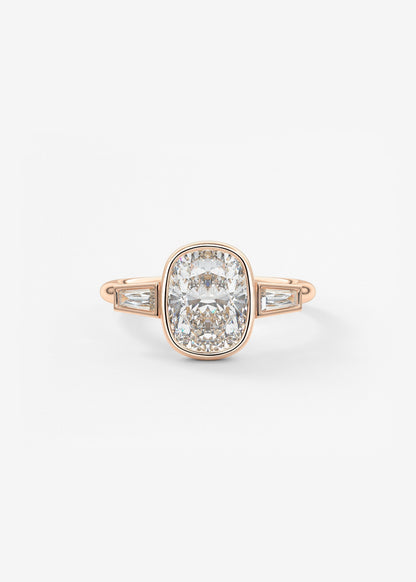 Elongated Cushion Three Stone Bezel Lab Grown Diamond Engagement Ring