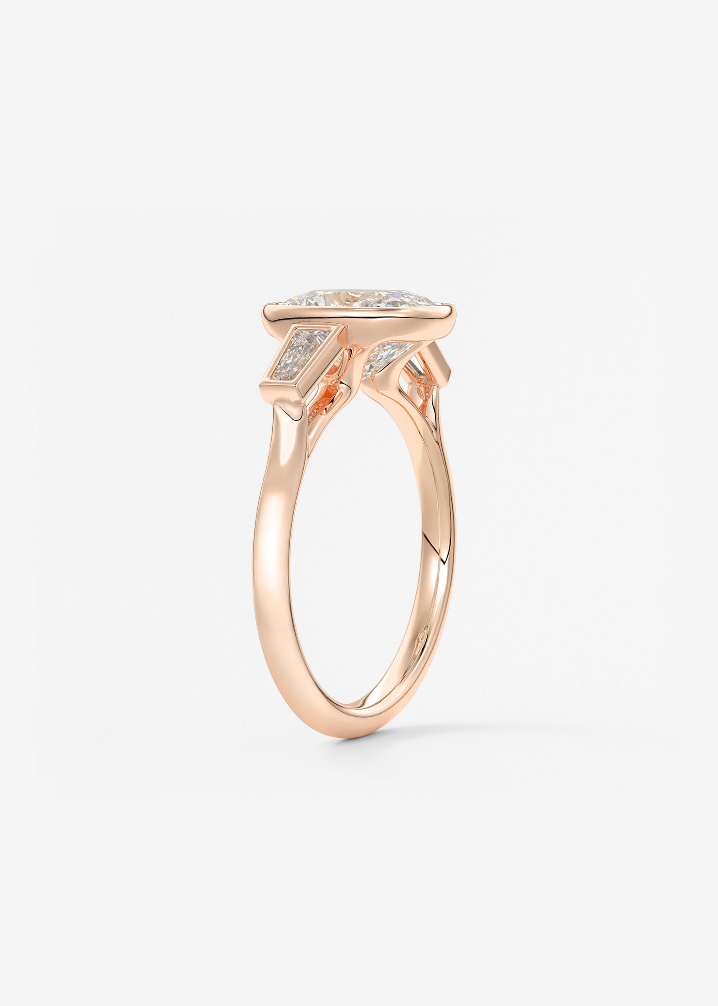 Elongated Cushion Three Stone Bezel Lab Grown Diamond Engagement Ring