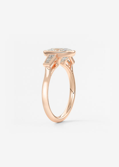 Elongated Cushion Three Stone Bezel Lab Grown Diamond Engagement Ring