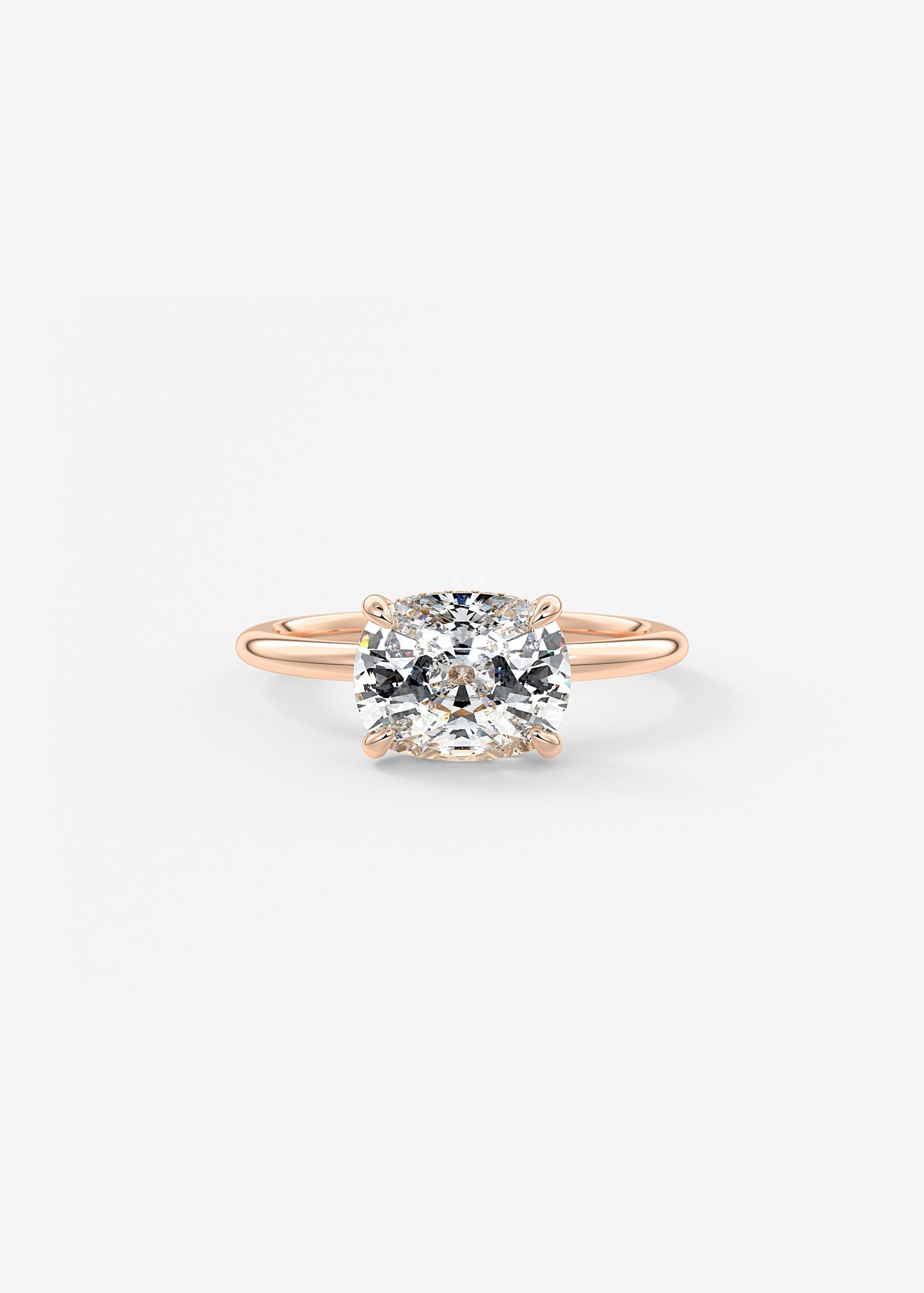 Elongated Cushion East West Hidden Halo Lab Grown Diamond Engagement Ring