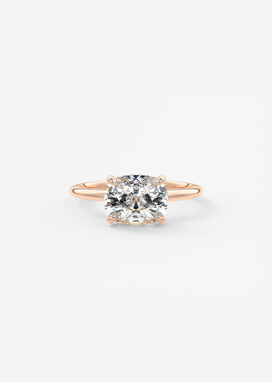 Elongated Cushion East West Hidden Halo Lab Grown Diamond Engagement Ring
