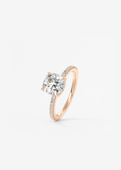 Cushion Hidden Halo Pave Lab Grown Diamond Engagement Ring