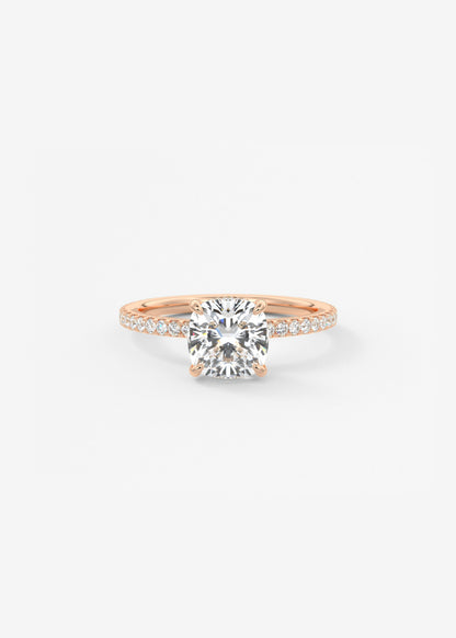 Cushion Hidden Halo Pave Lab Grown Diamond Engagement Ring
