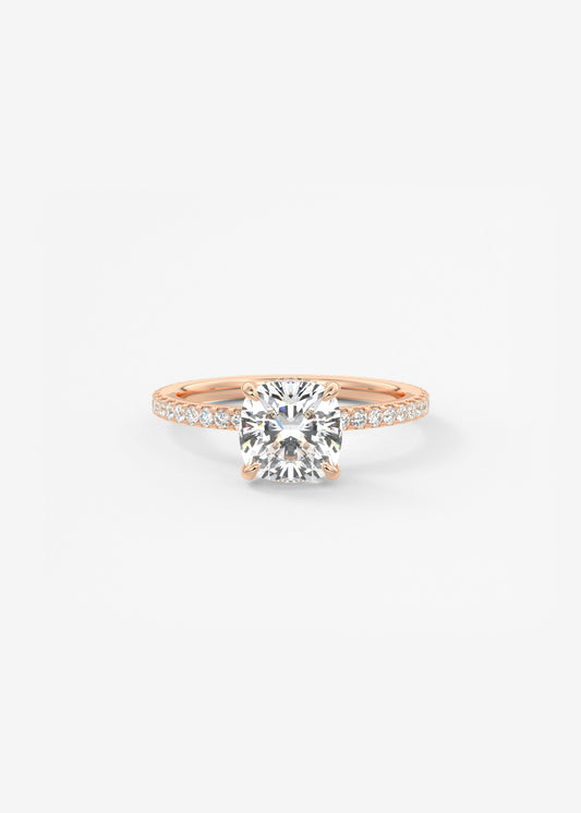 Cushion Hidden Halo Pave Lab Grown Diamond Engagement Ring