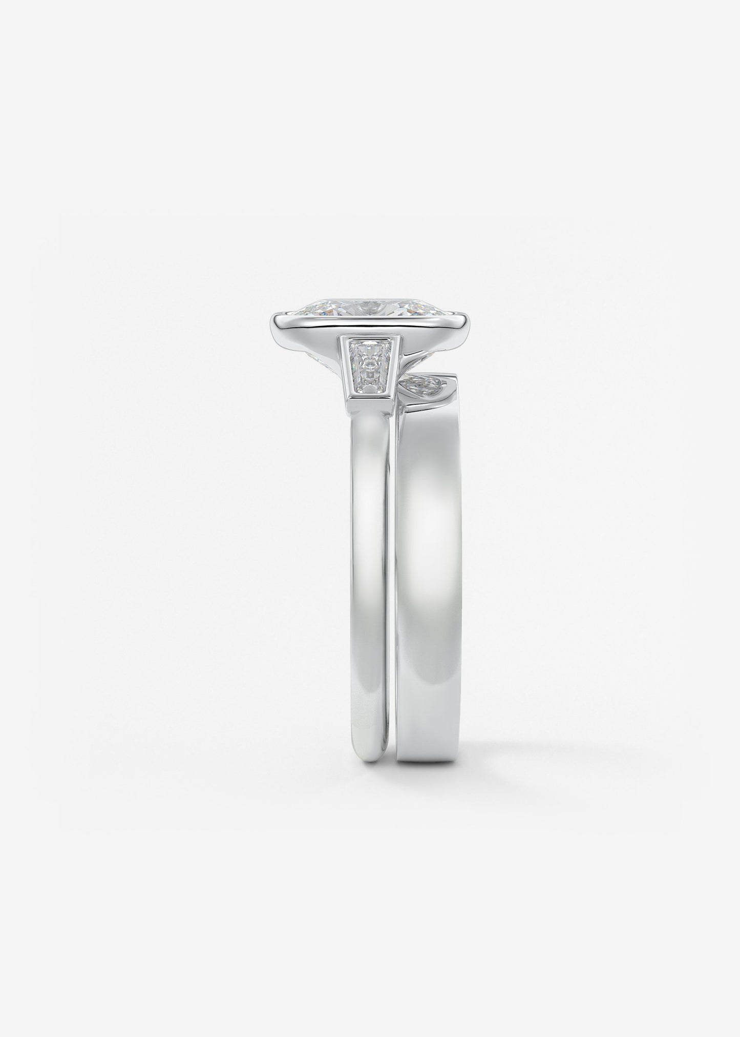 Elongated Cushion Three Stone Bezel Lab Grown Diamond Engagement Ring