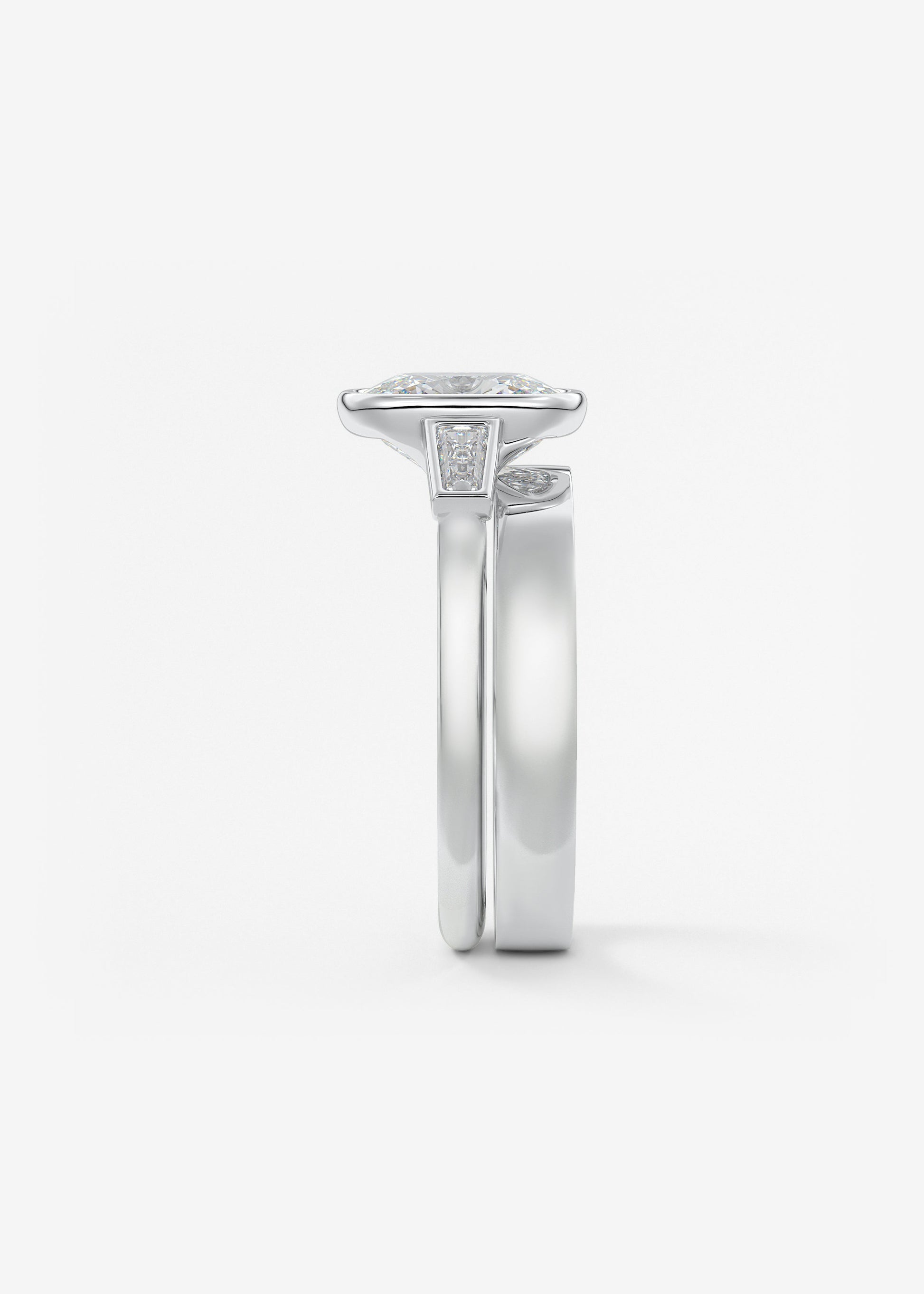 Elongated Cushion Three Stone Bezel Lab Grown Diamond Engagement Ring