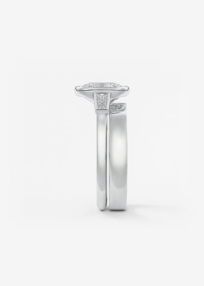 Elongated Cushion Three Stone Bezel Lab Grown Diamond Engagement Ring