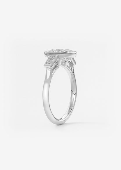 Elongated Cushion Three Stone Bezel Lab Grown Diamond Engagement Ring