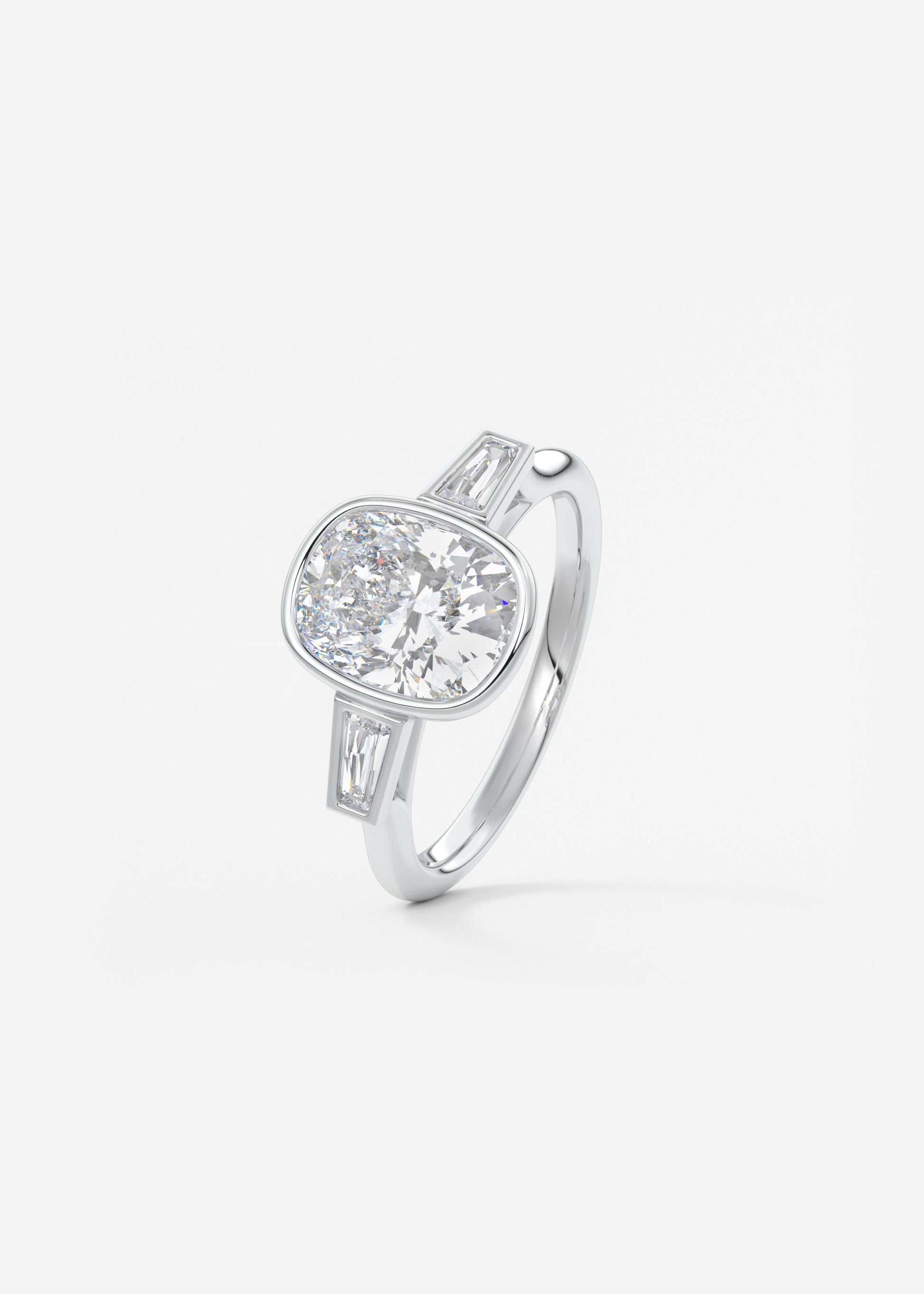 Elongated Cushion Three Stone Bezel Lab Grown Diamond Engagement Ring