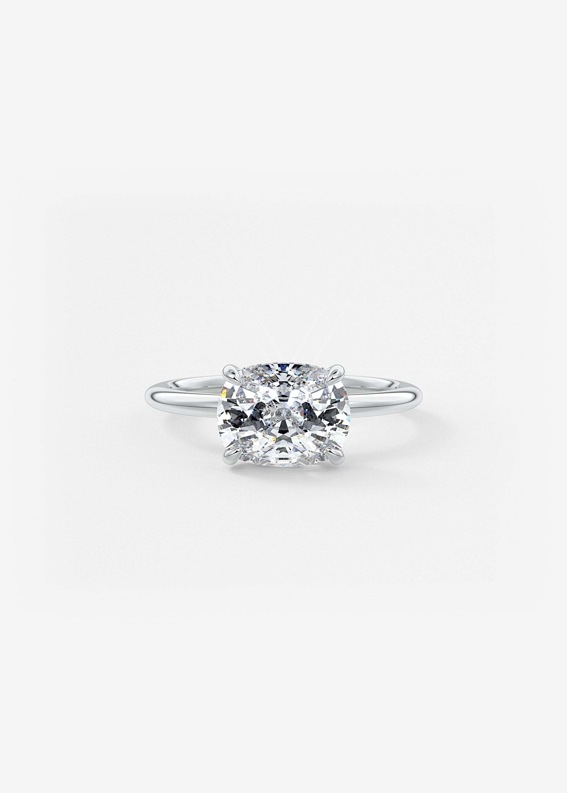 Elongated Cushion East West Hidden Halo Lab Grown Diamond Engagement Ring