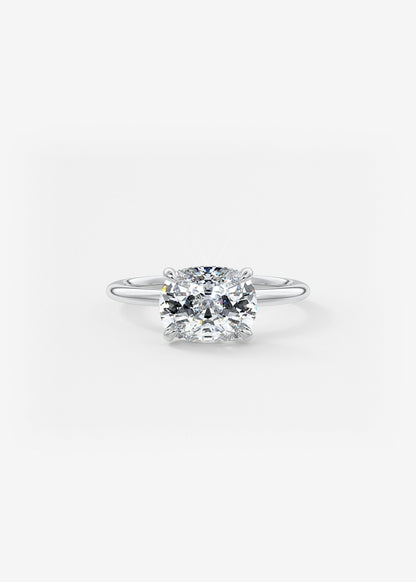Elongated Cushion East West Hidden Halo Lab Grown Diamond Engagement Ring