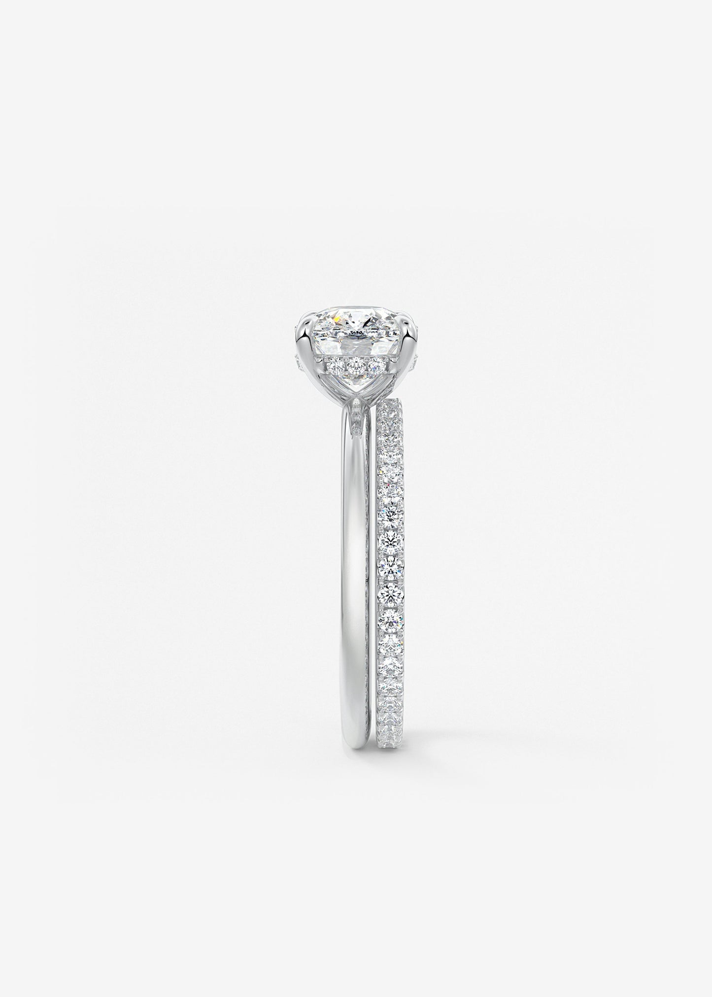 Elongated Cushion East West Hidden Halo Lab Grown Diamond Engagement Ring