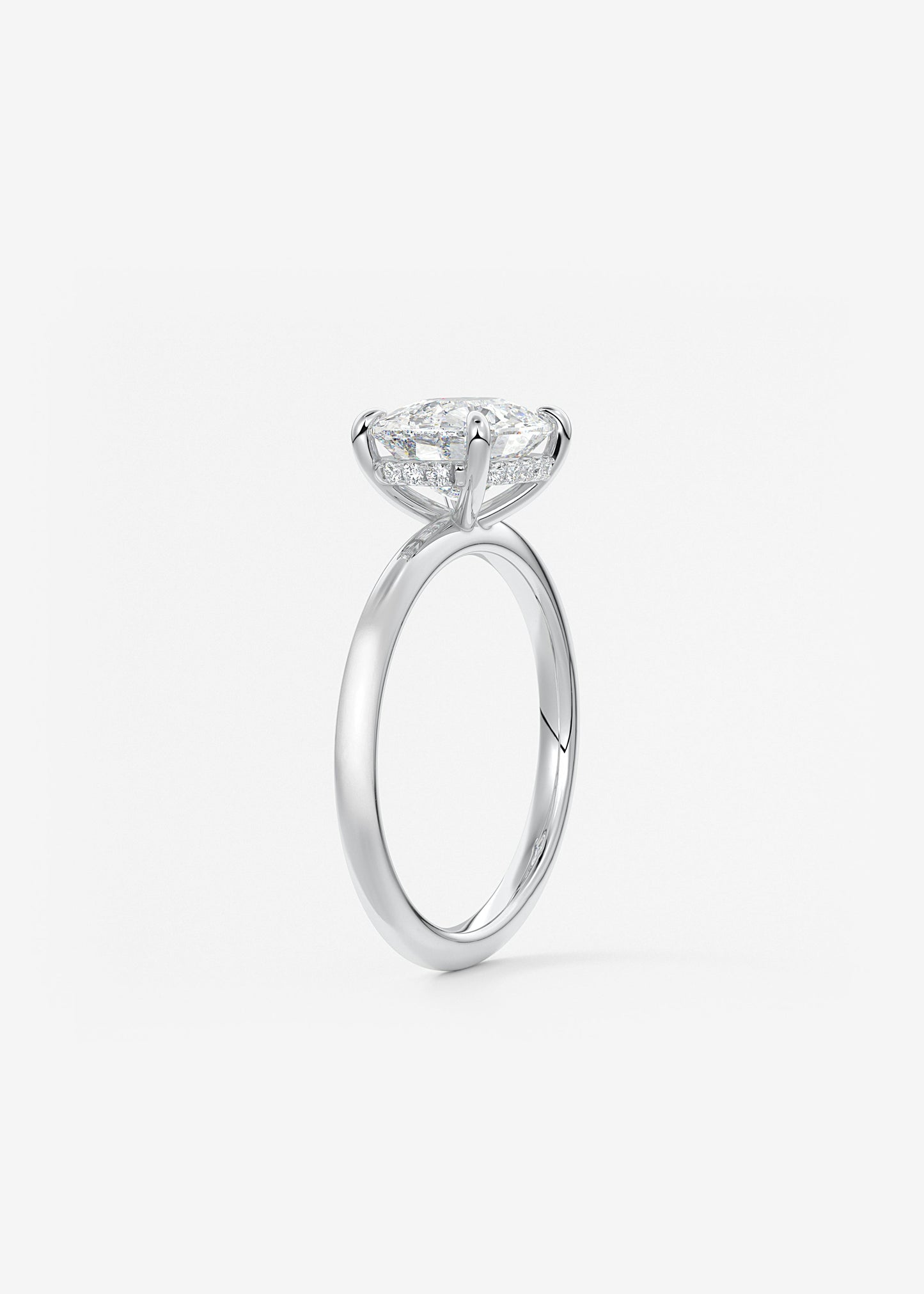 Elongated Cushion East West Hidden Halo Lab Grown Diamond Engagement Ring